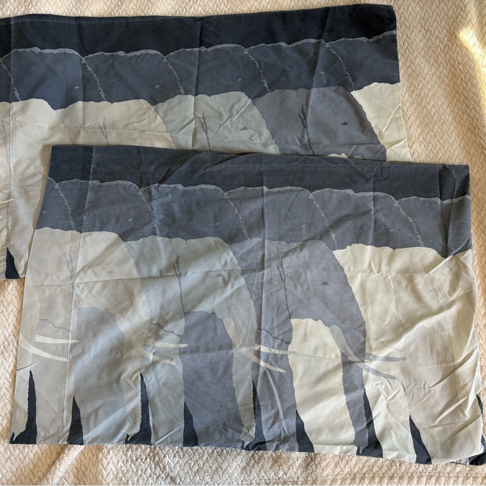Pair vintage pillowcases - Tom Taylor for Lady Pepperell. Elephants